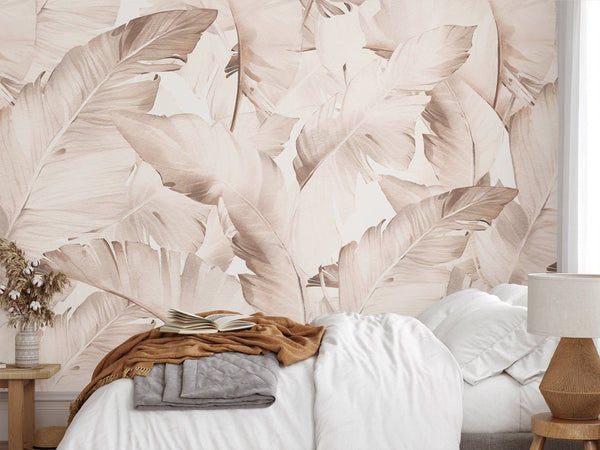 Beige Banana Leaves Wall Mural WM021 - CostaCover - Peel and stick Removable Wallpaper - adhesive wallpaper - banana leaves - Banana leaves wallpaper