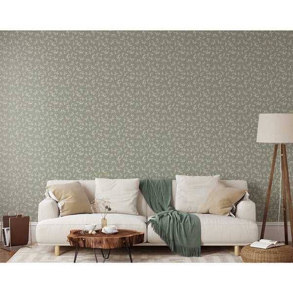 With its delicate floral spray and muted sage green ground, the Sage Green Floral Wallpaper is ideal for a serene, cottage-inspired decor scheme. This high-quality removable material offers an easy installation for accent walls.