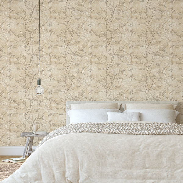 Vintage Birds on Branches Wallpaper CC356