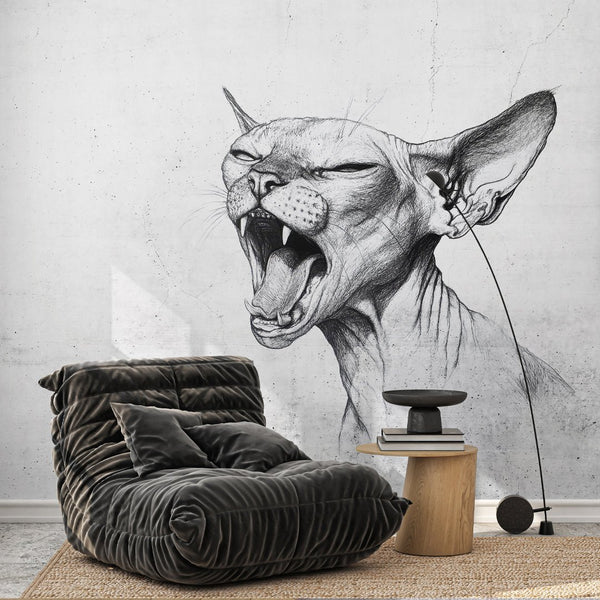 Cat Sketch Art Stick Wall Mural SM001 - CostaCover - Peel and stick Removable Wallpaper - accent wallpaper - adhesive wallpaper - Barbershop Salon