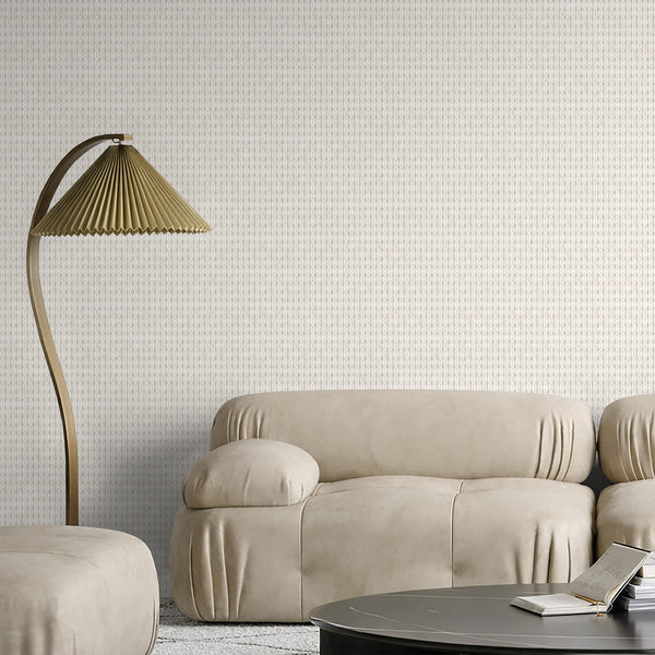 Beige Taupe Geometric Wallpaper with interlocking ovals, enhancing hallways with a subtle woven-texture structure.