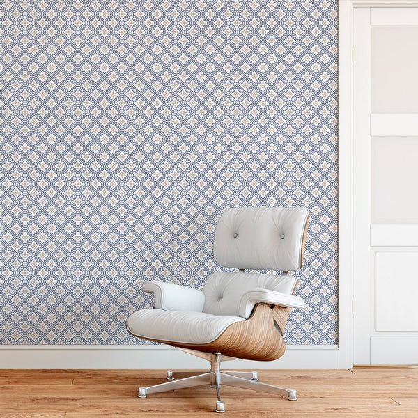 Blue and Gold Tiles Wallpaper CC126 - CostaCover - Peel and stick Removable Wallpaper - Abstract - abstract wallpaper - adhesive wallpaper