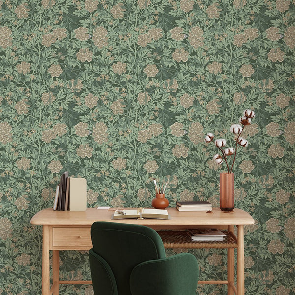 Green & Beige Jasmine by Morris Wallpaper W106 - CostaCover - Peel and stick Removable Wallpaper - abstract floral - abstract wall art - abstract wallpaper