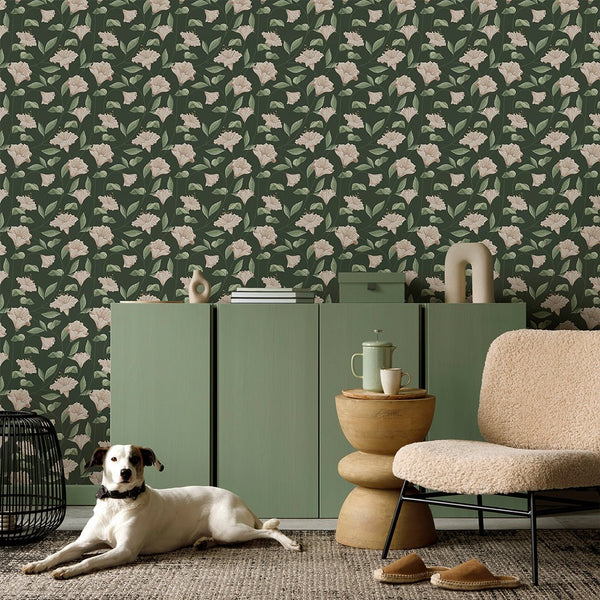 Green Beige Bellflower Wallpaper W153 - CostaCover - Peel and stick Removable Wallpaper - Abstract Beige Gold Stripes Waves Removable Wallpaper near me - abstract floral - abstract wall art