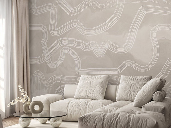 Beige Brush Lines Wall Mural AM009 - CostaCover - Peel and stick Removable Wallpaper - about walls - Abstract - Abstract Beige Gold Stripes Waves Removable Wallpaper near me
