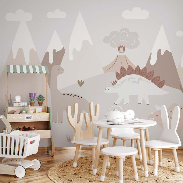 Gray Beige Dinosaurs Wall Mural AM107 - CostaCover - Peel and stick Removable Wallpaper - abstract mountains - abstract wall art - abstract wallpaper