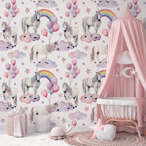 Unicorns & Balloons Wallpaper W073 - CostaCover - Peel and stick Removable Wallpaper - abstract wall art - abstract wallpaper - accent wallpaper