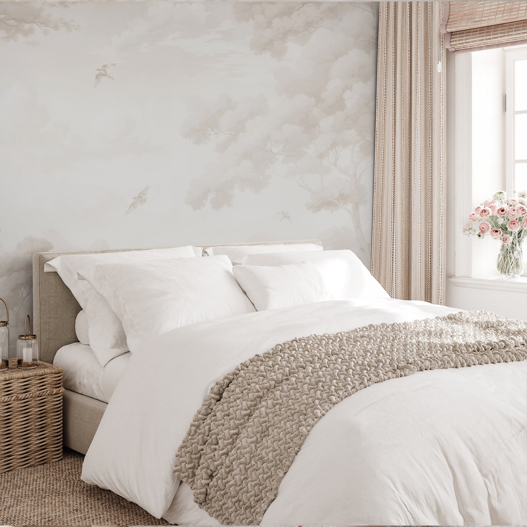 Beige Vintage Landscape Wall Mural with soft atmospheric scenery