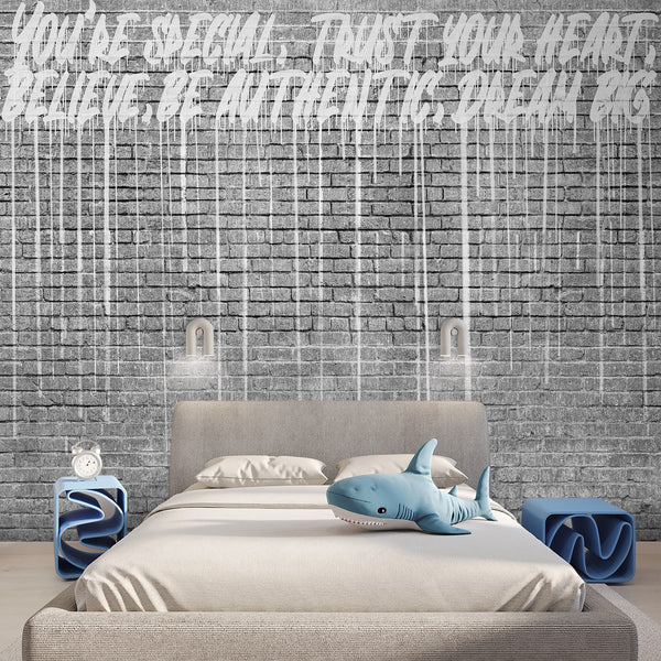 Gray Brick Graffiti Wall Mural AM123
