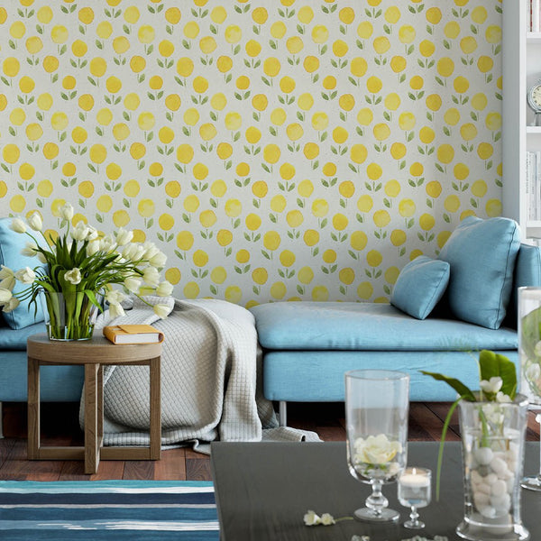 Watercolor Yellow Marigold Wallpaper CC152 - CostaCover - Peel and stick Removable Wallpaper - adhesive wallpaper - Backsplash panels - bathroom wallpaper