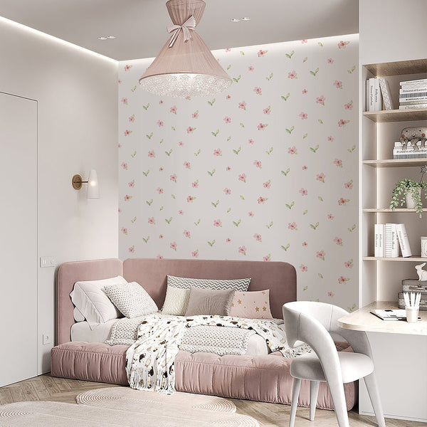 Pink Petite Flowers Wallpaper S067 - CostaCover - Peel and stick Removable Wallpaper - accent wallpaper - adhesive wallpaper - baby bedroom