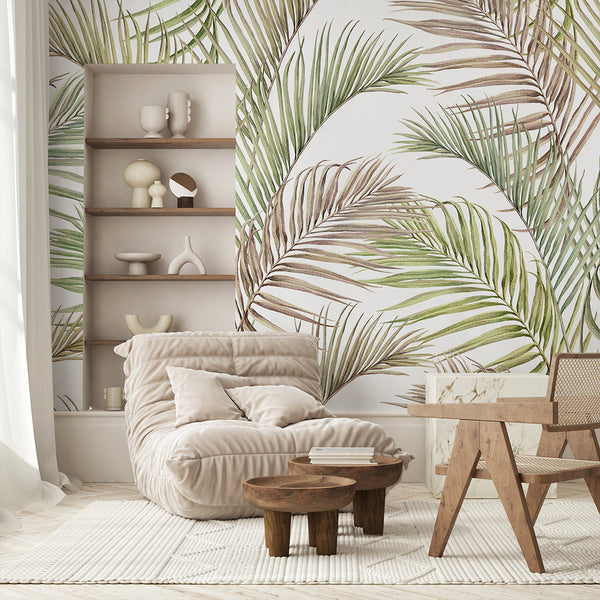 Neutral Tropical Palm Leaf Wall Mural AM177