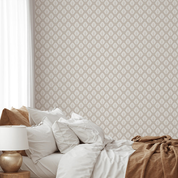 Beige Taupe Linen Leaf Wallpaper L040