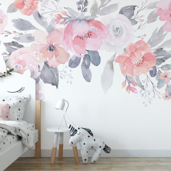 Lilac & Pink Flowers Wall Mural WM006 - CostaCover - Peel and stick Removable Wallpaper - adhesive wallpaper - baby bedroom - bathroom wallpaper