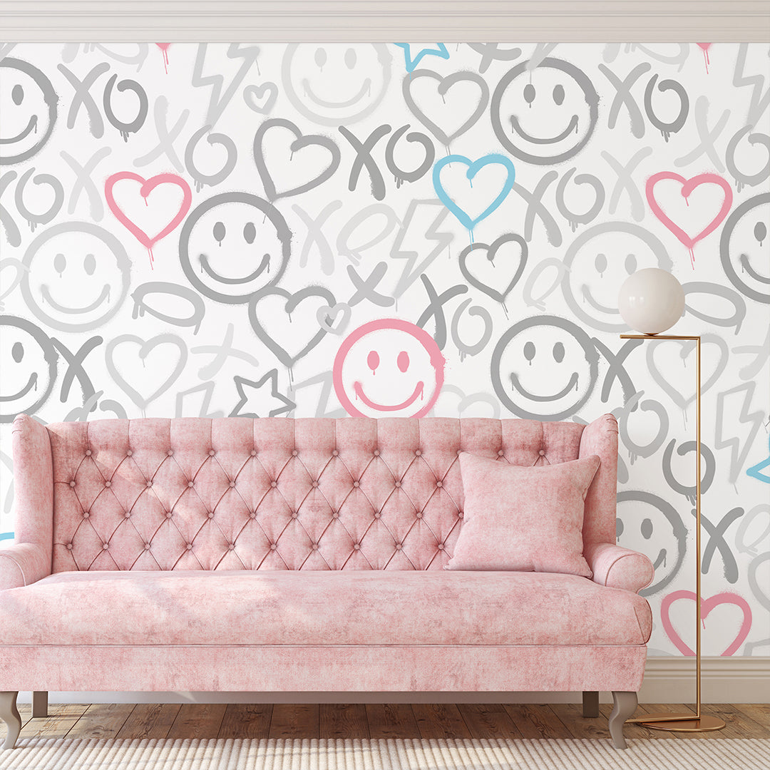 Pastel Smiley Face Graffiti Wallpaper W172