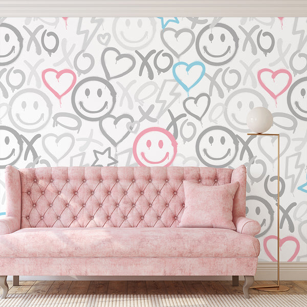 Pastel Smiley Face Graffiti Wallpaper W172