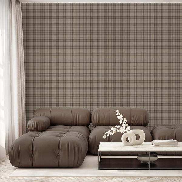 Beige Brown Plaid Wallpaper S137