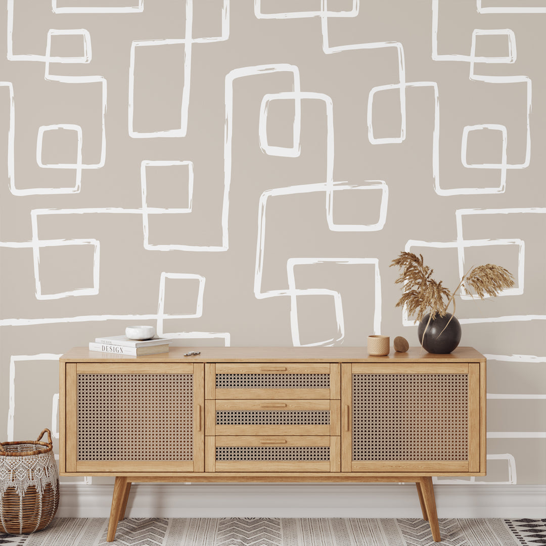 Beige White Abstract Line Self Adhesive Wallpaper W015