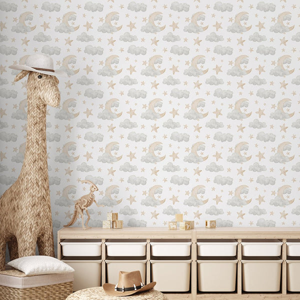 Clouds Moon & Stars Wallpaper S113 - CostaCover - Peel and stick Removable Wallpaper - abstract wall art - abstract wallpaper - accent wallpaper