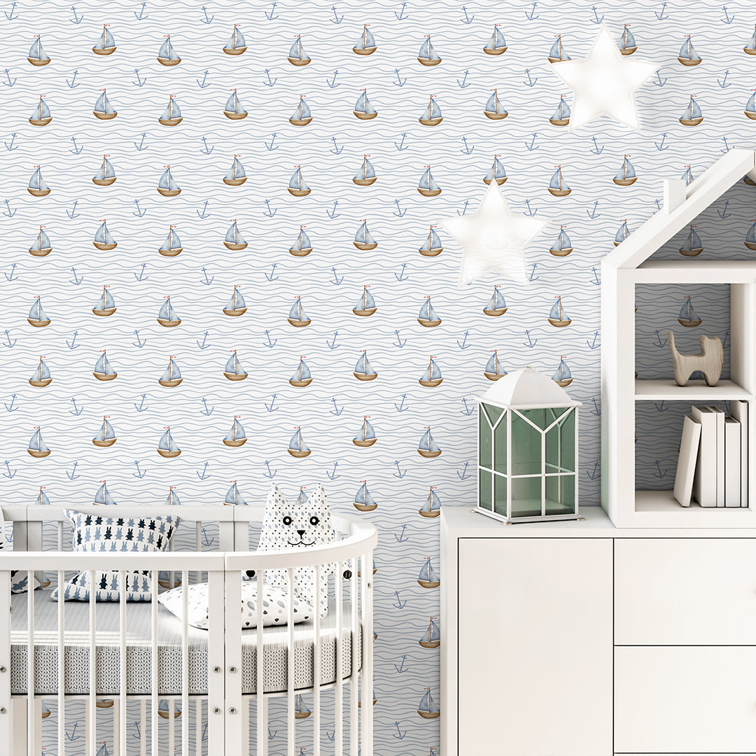 Tiny Sailboat & Wave Wallpaper A061