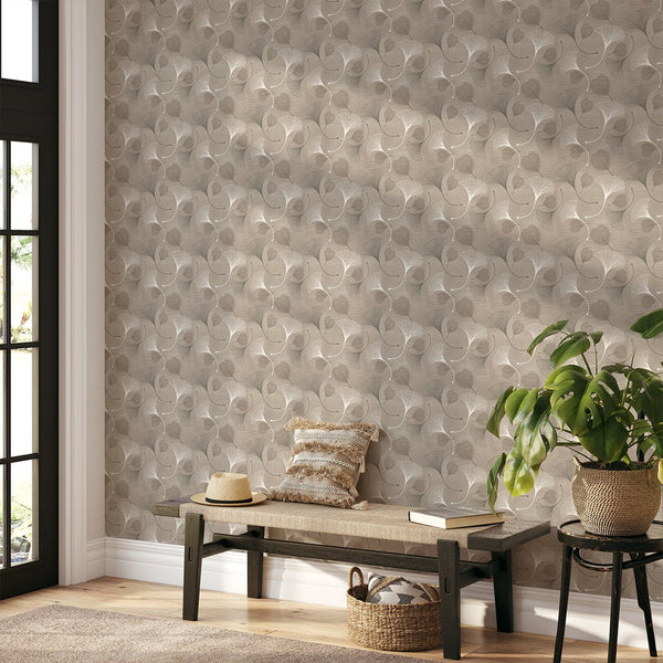 Brown Flowers & Leaves Grasscloth Wallpaper CG014 - CostaCover - Traditional Wallpaper - abstract wallpaper - bathroom wallpaper - bedroom wallpaper