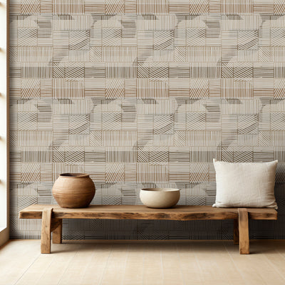 Beige Brown Stripes Wallpaper A009