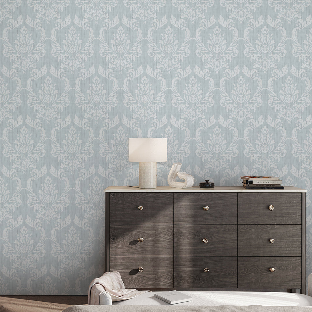 Light Blue Classic Damask Wallpaper A024