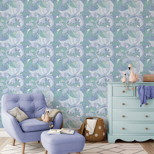 Blue & Mint Acanthus by Morris Wallpaper W124 - CostaCover - Peel and stick Removable Wallpaper - abstract floral - abstract wallpaper - accent wallpaper