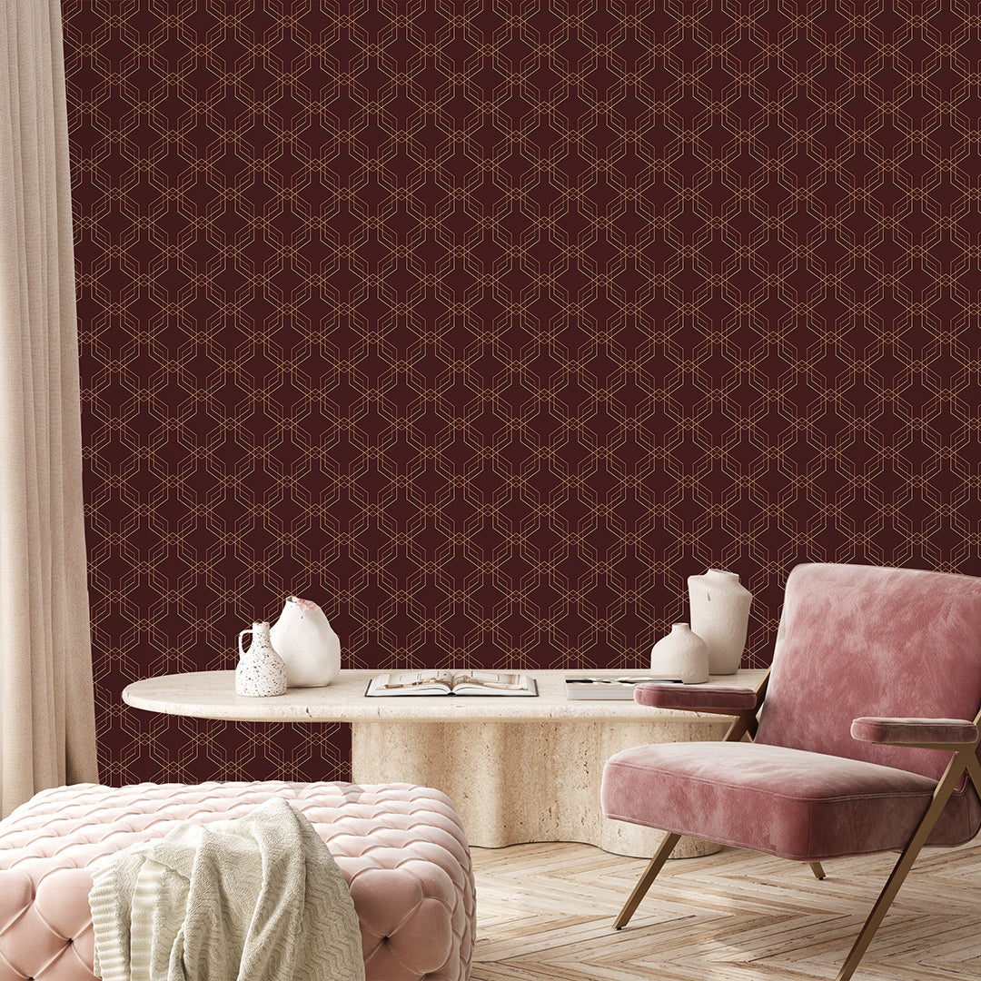 Burgundy Gold Art Deco Wallpaper CC326