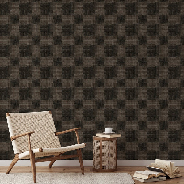 Dark Brown Checker Grasscloth Wallpaper CG026 - CostaCover - Traditional Wallpaper - Abstract - abstract lines - abstract mural