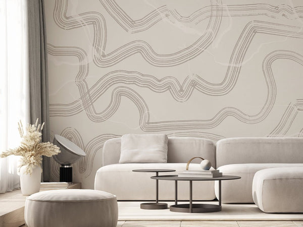 Beige & Brown Brush Lines Wall Mural AM010 - CostaCover - Peel and stick Removable Wallpaper - about walls - Abstract - Abstract Beige Gold Stripes Waves Removable Wallpaper