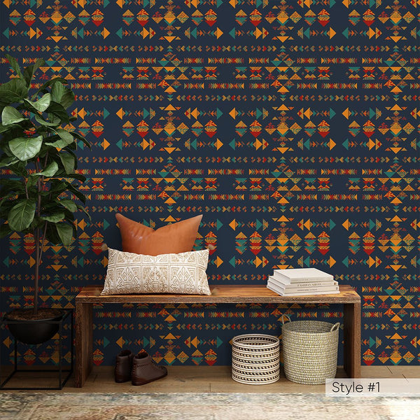 African Motifs Triangular Wallpaper W163 - CostaCover - Peel and stick Removable Wallpaper - abstract wallpaper - accent wallpaper - adhesive wallpaper