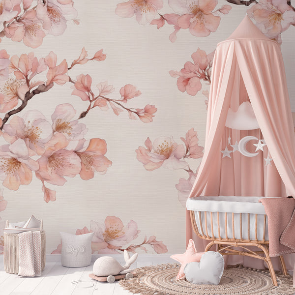 Cherry Blossoms Grasscloth Wall Mural CG008