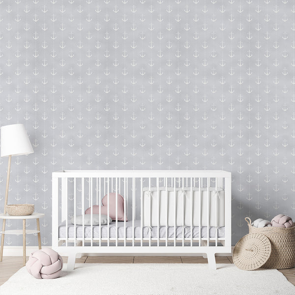 Gray White Anchors Wallpaper A113