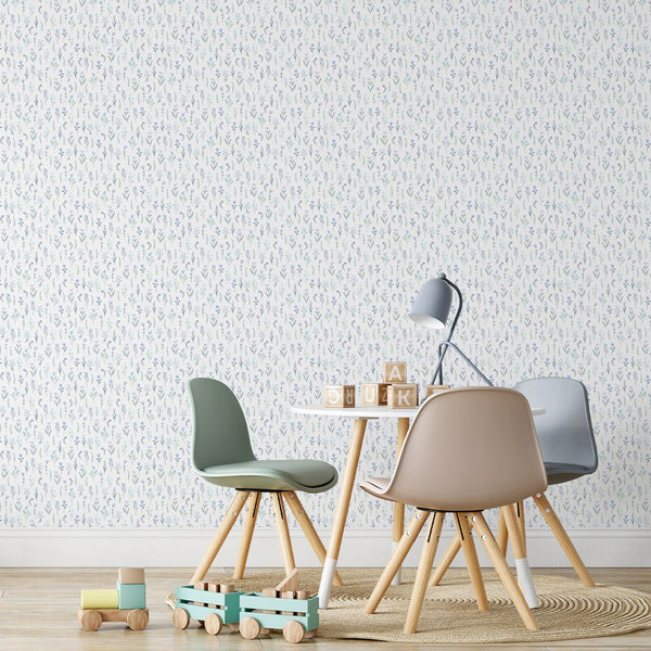 Blue Miniature Flowers Wallpaper S080 - CostaCover - Peel and stick Removable Wallpaper - accent wallpaper - adhesive wallpaper - aqua blue
