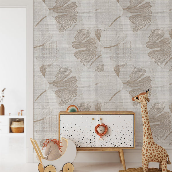 Beige Flowers Wall Mural WM082 - CostaCover - Peel and stick Removable Wallpaper - abstract floral - abstract wallpaper - accent wallpaper
