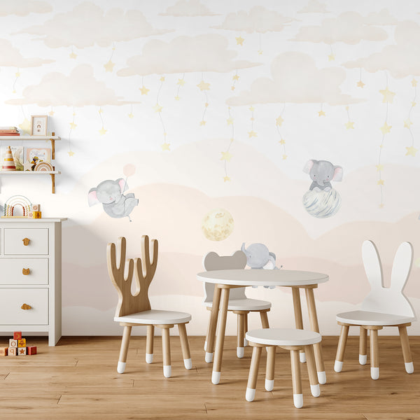 Beige Elephant Nursery Wall Mural LM008