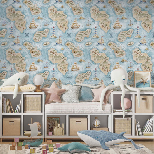 Pastel Islands Map Wallpaper A065 - CostaCover-Peel and stick Removable Wallpaper-abstract wall art-abstract wallpaper-accent wallpaper