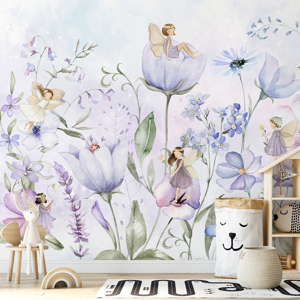 Purple Flower Fairy Wall Mural SM052 - CostaCover - Peel and stick Removable Wallpaper - accent wallpaper - adhesive wallpaper - baby bedroom