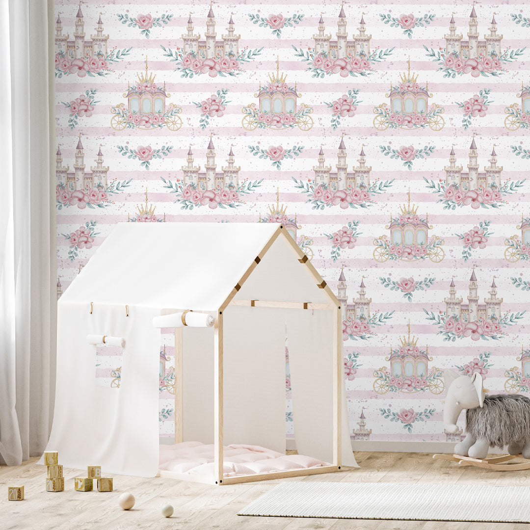 Pink Kingdom & Stripes Wallpaper A042