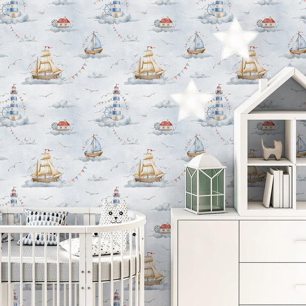 Pastel Blue Nautical Wallpaper A066 - CostaCover--abstract wall art-abstract wallpaper-accent wallpaper