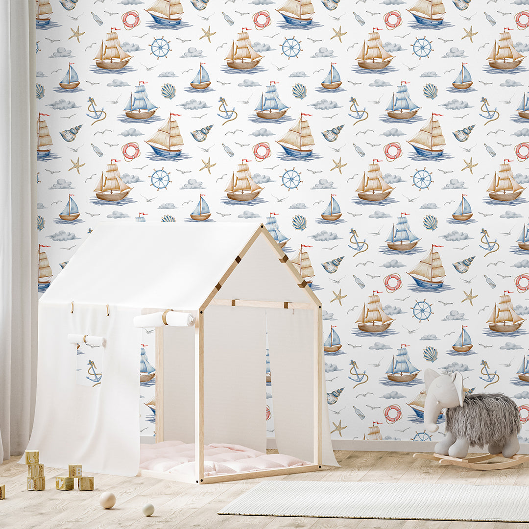 Blue Beige Nautical Wallpaper A067