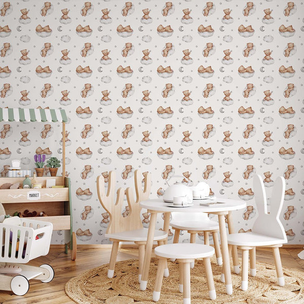 Gray Clouds and Bears Wallpaper A033 - CostaCover - Peel and stick Removable Wallpaper - abstract wallpaper - accent wallpaper - adhesive wallpaper
