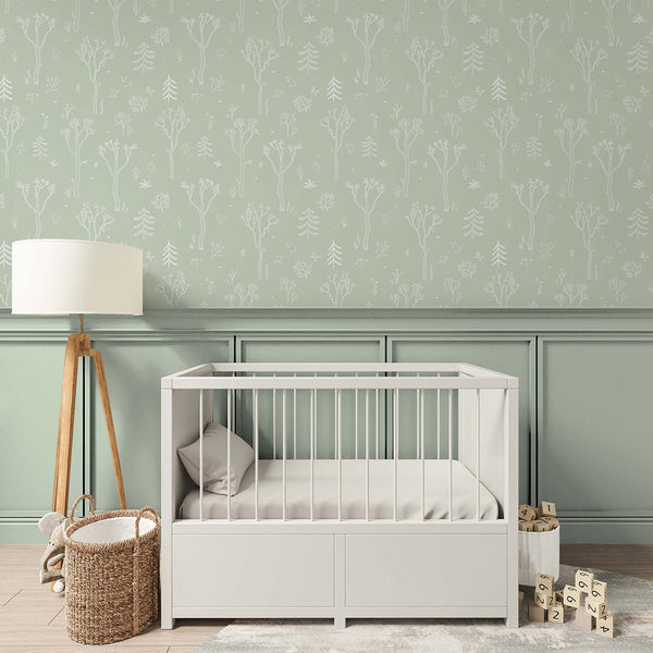 Green White Tree Forest Wallpaper S048 - CostaCover - Peel and stick Removable Wallpaper - abstract forest - abstract wall art - abstract wallpaper