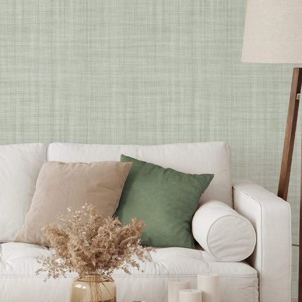 Sage Green Linen Texture Wallpaper L049