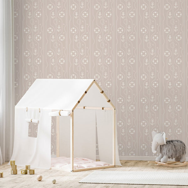 Beige Anchor & Nautical Rope Wallpaper A071 - CostaCover-Peel and stick Removable Wallpaper-Abstract-abstract wall art-abstract wallpaper