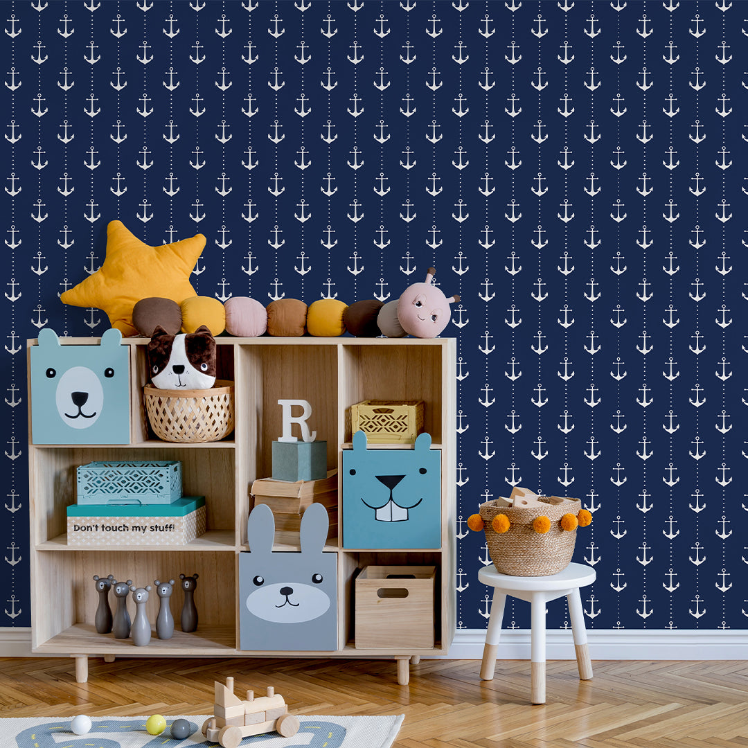 Navy Blue Anchor Wallpaper A072