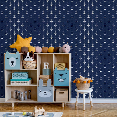 Navy Blue Anchor Wallpaper A072