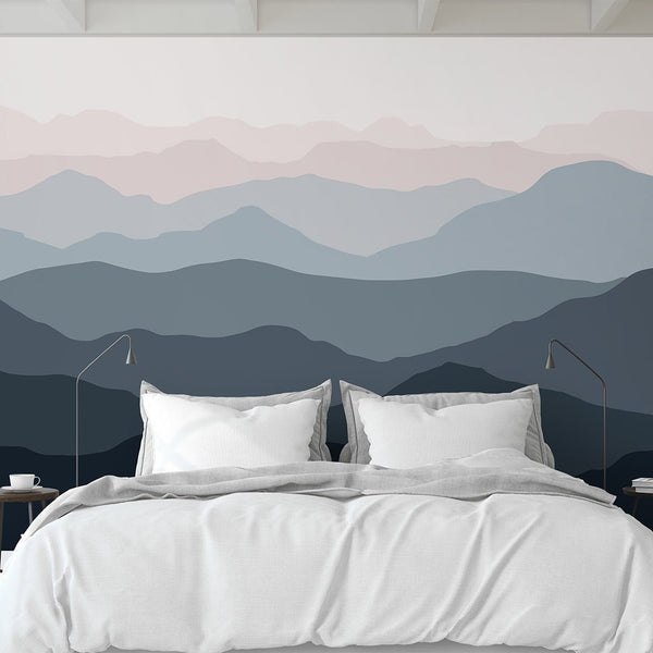 Pink Gray Mountains Wall Mural WM039 - CostaCover - Peel and stick Removable Wallpaper - Abstract - abstract lines - abstract wall art