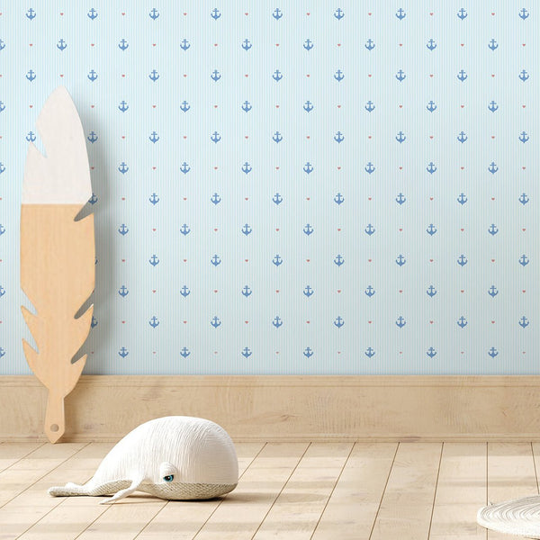 Light Blue Anchor Wallpaper A073 - CostaCover-Peel and stick Removable Wallpaper-Abstract-abstract wall art-abstract wallpaper